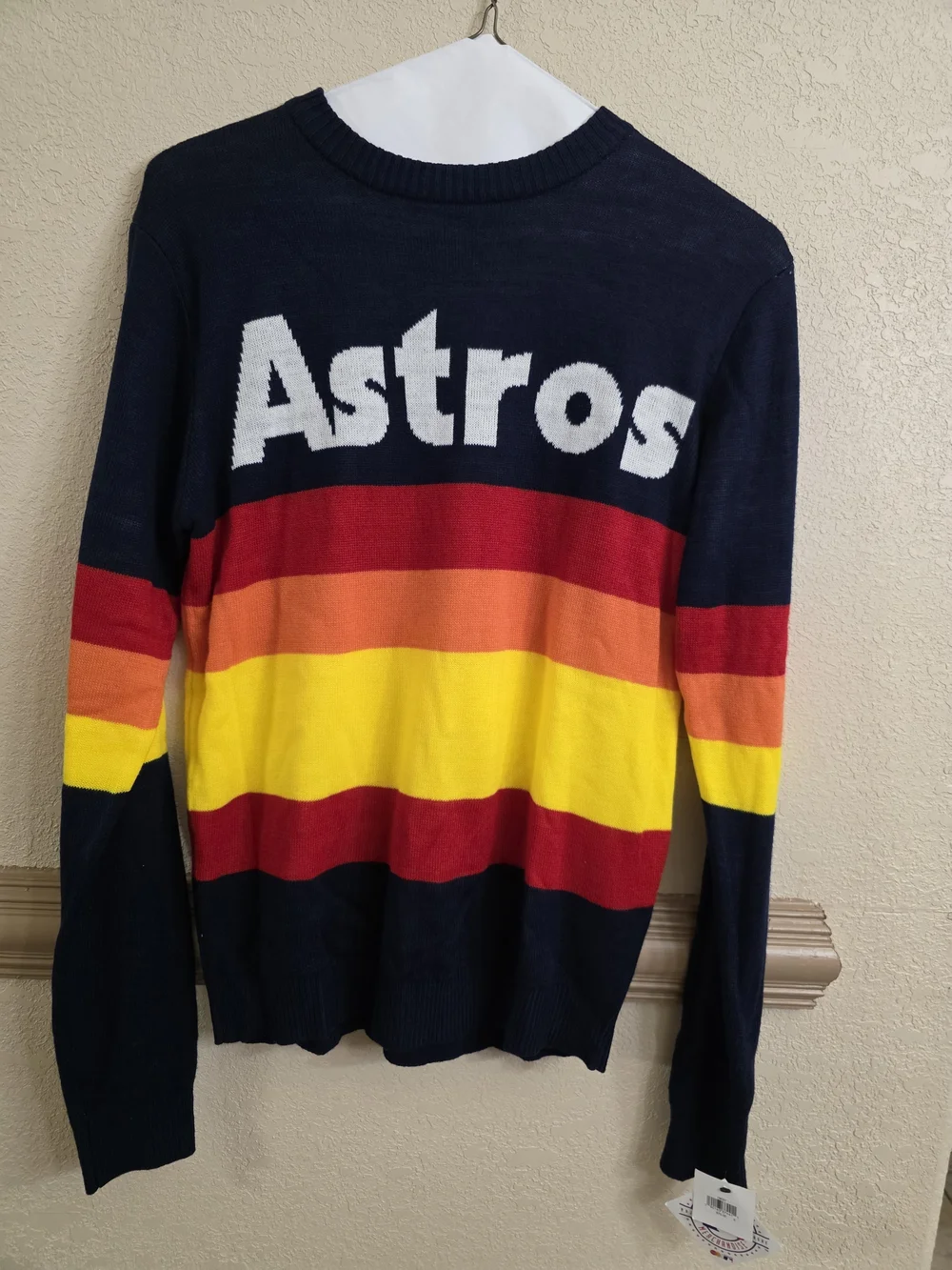 Cooperstown Collection Navy Astros Crewneck Stripes. Genuine Merchandise